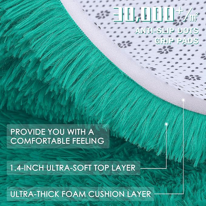 OLANLY Teal Green Round Rugs for Bedroom - Machine Washable, 6 ft Circle Area Rugs for Living Room, Soft and Fluffy Shaggy Carpet for Teen Girl and Boys, Nursery Rooms, Dorms, Home Decor Aesthetic