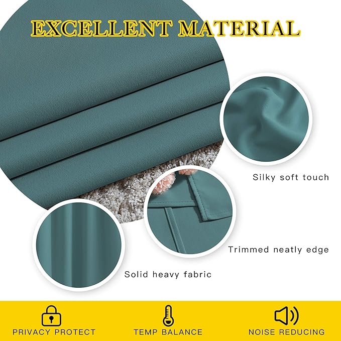 NICETOWN Sea Teal Blackout Doorway Curtains 78 inch Length 2 Panels, Grommet Light Reducing Thermal Insulated Privacy Door Curtains Window Treatments for Bedroom, W52 x L78