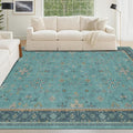 Boho Teal 6x8 Rug for Living Room, Washable Area Rugs for Bedroom, Dining Room Under Table, Vintage Turquoise Décor Indoor, Low Pile & Soft Carpet