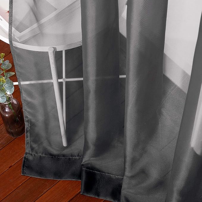 NICETOWN Sheer Curtains for Bedroom Windows, Grommet Casual Soft Voile Sheer Panels with Light Filter Window Treatments for Boy's Room/Bedroom, Black, Set of 2, W37 x L63
