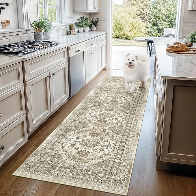 Kitchen Runner Rug Non Slip Washable 2.5x8, Soft Low Pile Entryway Rug Runners for Hallways,Carpet Runner for Living Room,Kitchen, Laundry, Bathroom(Brown,2.5'x8')