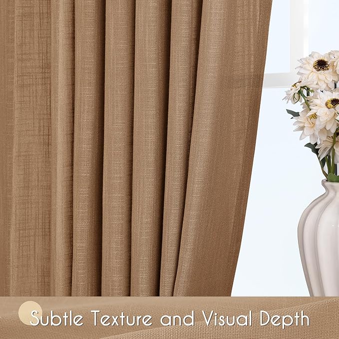 Brown Curtains for Living Room Back Tab Modern Farmhouse Semi Sheer Curtains 144 inches Long 2 Panels Set Muted Neutral Window Curtain for Dining Room Bedroom 52x144