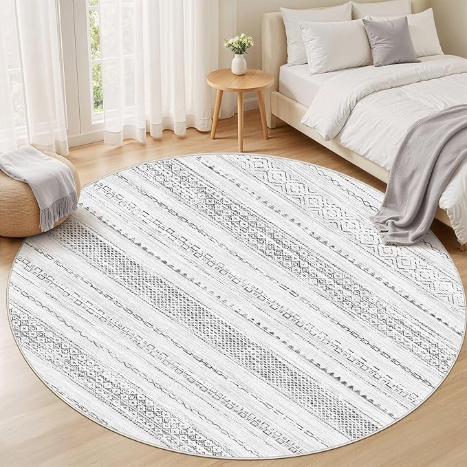 Nakagishi Area Rug Living Room Rugs: 4X4 Machine Washable Boho Large Neutral Farmhouse Stain Resistant Moroccan Indoor Floor Carpet for Bedroom Nursery Dorm Dining Room Home-Color Gray