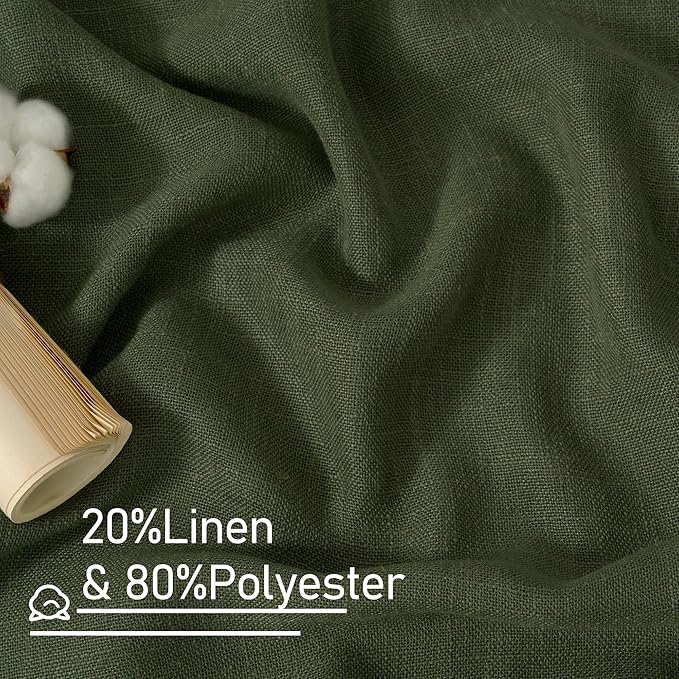 LAMIT Olive Green Linen Curtains for Living Room, 2 Panels, Light Filtering Semi Sheer Panels with Back Tab and Rod Pocket, 52 x 108 Inch