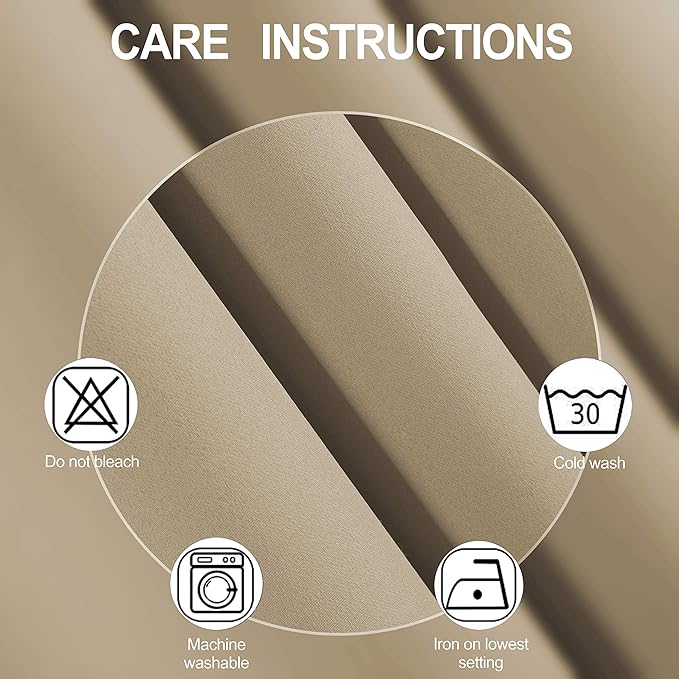 LEMOMO Beige Thermal Blackout Curtains/52 x 54 Inch/Set of 2 Panels Room Darkening Curtains for Bedroom