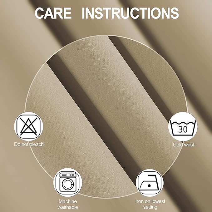 LEMOMO Beige Blackout Curtains 34 x 84 Inch Length/Set of 2 Curtain Panels/Thermal Insulated Room Darkening Blackout Curtains for Bedroom