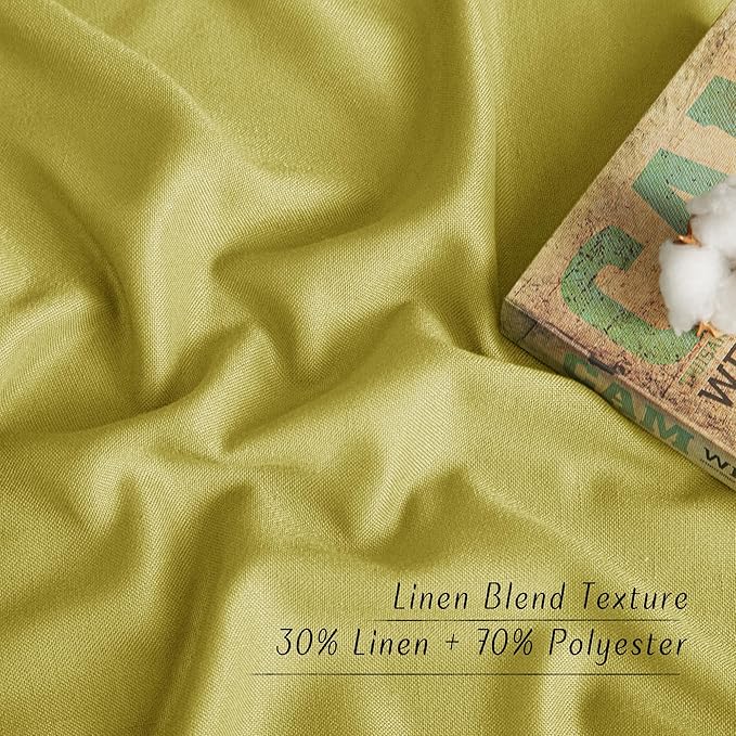 NICETOWN Bright Yellow Linen Curtains for Kitchen, Thick Flax Small Window Treatments Semi Sheer Privacy Assured with Light Through for Cafe/Bathroom, W55 x L84, 2 Panels