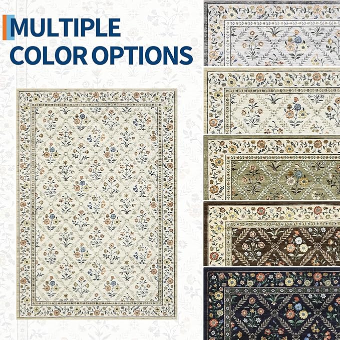 Washable Kitchen Rugs Non Slip 2x6 Hallway Runner Rug Stain Resistant Low Pile Floral Floor Rug with Rubber Backing Non Shedding Runners for Indoor Entryway Bedside Bedroom Farmhouse RV Beige Sand