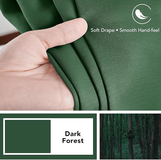 Deconovo Blackout Curtain Panels for Kids Bedroom - Room Darkening Back Tab and Rod Pocket Curtains, 42x72 Inch, Dark Forest, 2 Panels, Adult