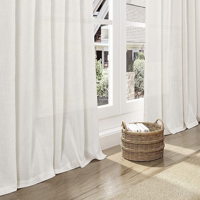 Cream Linen Curtains 168 Inches Long for Living Room Extra Long Back Tab Curtains Neutral Farmhouse Light Filtering Semi Sheer Linen Drapes Ceiling to Floor for Large Window 2 Panels Set 52x168