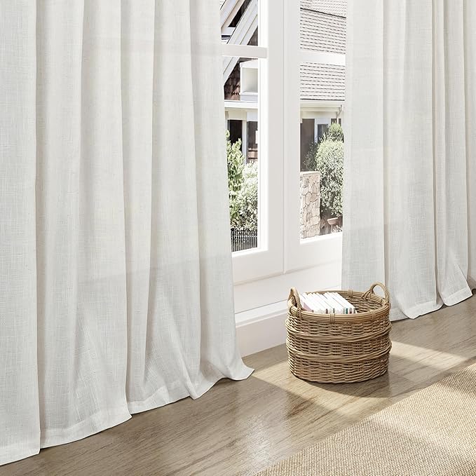 Nanspring Natural Linen Curtains 108 Inches Long for Living Room Light Filtering Sheer Curtains Back Tab and Rod Pocket Farmhouse Floor to Ceiling Curtain for Bedroom High Window 52x108, 2 Panels