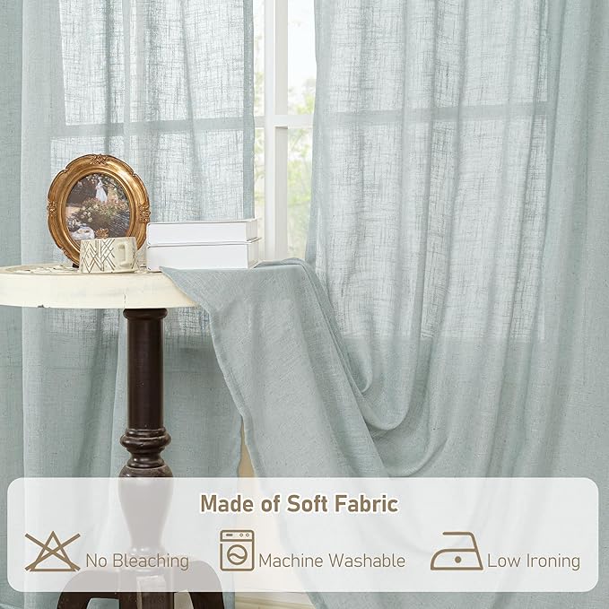LAMIT Linen Blended Curtains for Bedroom, Faux Linen Textured Light Filtering Drapes Back Tab and Rod Pocket Boho Burlap Panels for Farmhouse/Living Room, 2 Panels, 38 x 84 Inch, Greyish Blue
