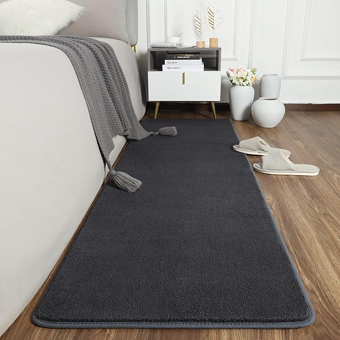 AROGAN 2x8 Feet Shag Runner Rug for Hallways, Washable Rugs with Memory Foam for Bedroom, Entryway Indoor Fluffy Throw Rug for Bedside Living Room Kids Girls Nursery Dorm Room Decor, Dark Grey