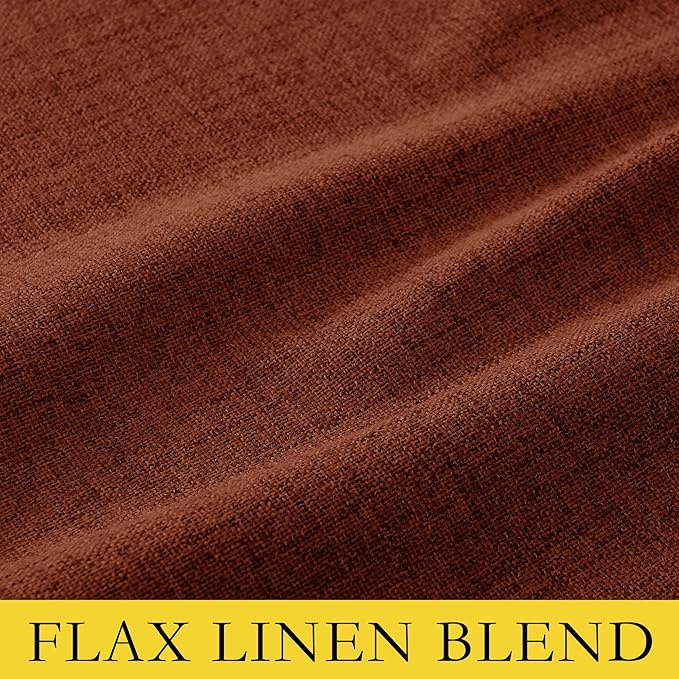 NICETOWN 100% Absolutely Blackout Linen Curtains with Thermal Insulated Liner, 52" Wide, 2 Panels, 90" Long Drapes, Grommet Retro Burnt Orange Linen Curtains Vertical Drapes Privacy for Bedroom