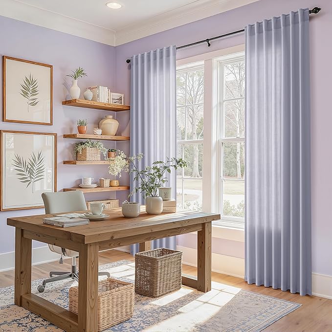 Nanspring Lavender Purple Linen Curtains 84 Inch Length 2 Panels Set for Living Room Boho Decor Light Filtering Semi Sheer Curtain Back Tab Modern Luxury Drapes for Bedroom Office 52x84