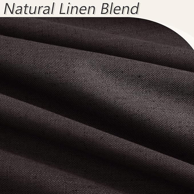 Guken Cocoa Coffee 100% Blackout Linen Curtains 96 Inch Length 2 Panels Set for Living Room Bedroom Back Tab/Rod Pocket Thermal Insulated Farmhouse Black Out Drapes Room Darkening,52x96