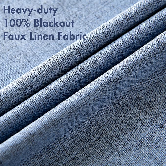 MIULEE Linen Texture Curtains for Bedroom Solid 100% Blackout Thermal Insulated Stone Blue Curtains Grommet Room Darkening Drapes Luxury Decor for Living Room Nursery 52x54 Inch (2 Panels)