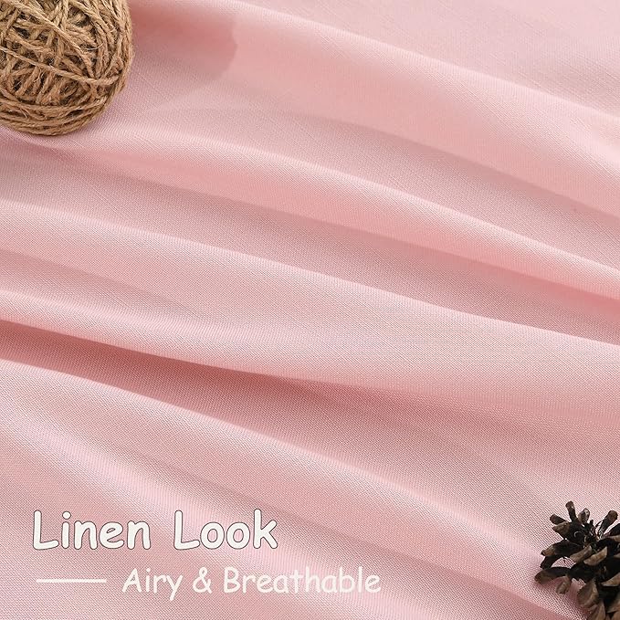 Nanspring Pink Linen Curtains 108 Inches Long for Baby Girl Bedroom 2 Panels Set Extra Long Back Tab Curtain Light Filtering Semi Sheer Pink Drapes Floor to Ceiling Curtains for Large Windows 52x108