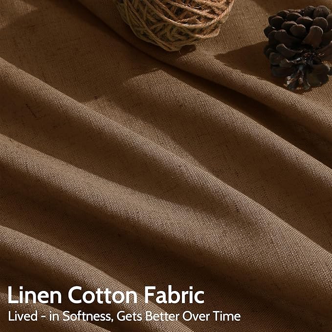 Nanspring Tobacco Brown Linen Curtains 84 Inches Long for Living Room Back Tab Luxury Light Filtering Privacy Semi Sheer Curtain Farmhouse Decor Boho Textured Drapes for Bedroom 52x84,2 Panels