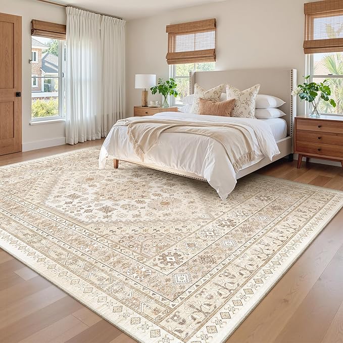 zesthome 9x12 Area Rugs,Stain Resistant Washable Rug,Ultra-Thin Rugs for Living Room,Bedroom,Non-Slip Backing Home Decor Large Area Rug (Cream/Beige,9'x12')