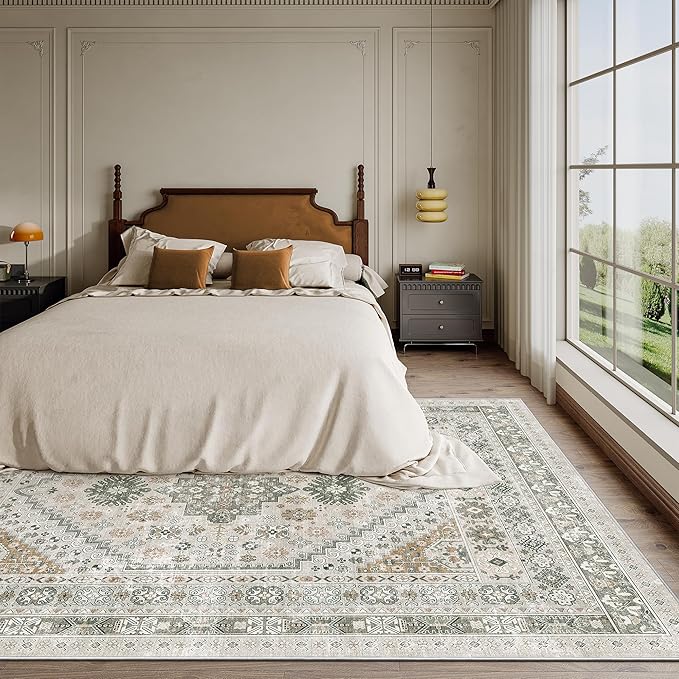 zesthome 6x9 Area Rug, Super Soft Washable Rugs for Living Room, Non-Slip Stain Resistant Vintage Rugs, Ultra-Thin Large Area Rugs (Brown/Grey,6'x9')