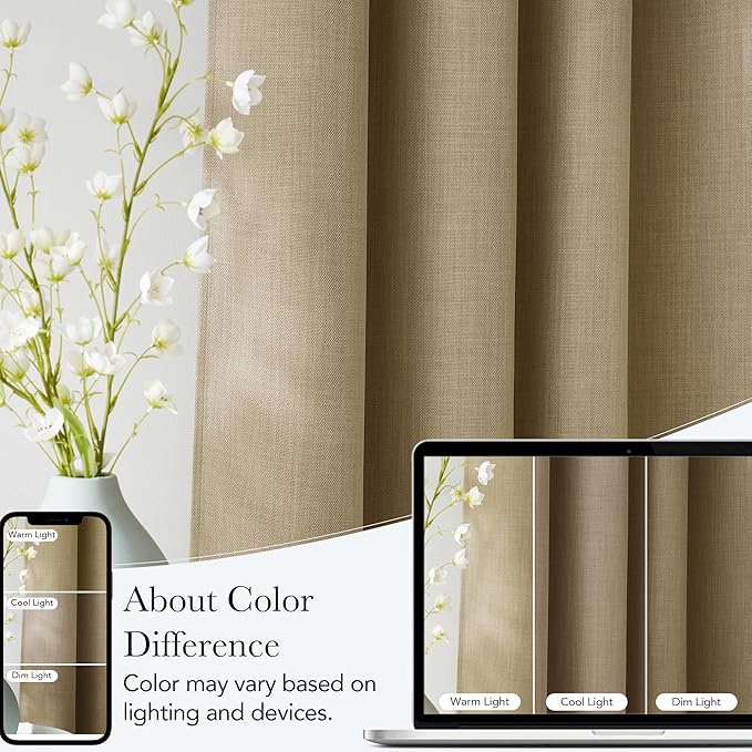 NICETOWN Short Faux Linen Oatmeal Blackout Curtains 63 inches Long for Kitchen - Privacy Panels for Living Room Bedroom, Modern Farmhouse Style Easy Care Grommet Top, 2 Panels, W42 by L63