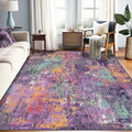 Washable Area Rugs 7'x9' Non-Slip Modern Abstract Soft for Living Room Entryway Bedroom Nursery, Print Pattern, Purple Orange Blue Green Rust Red Colorful
