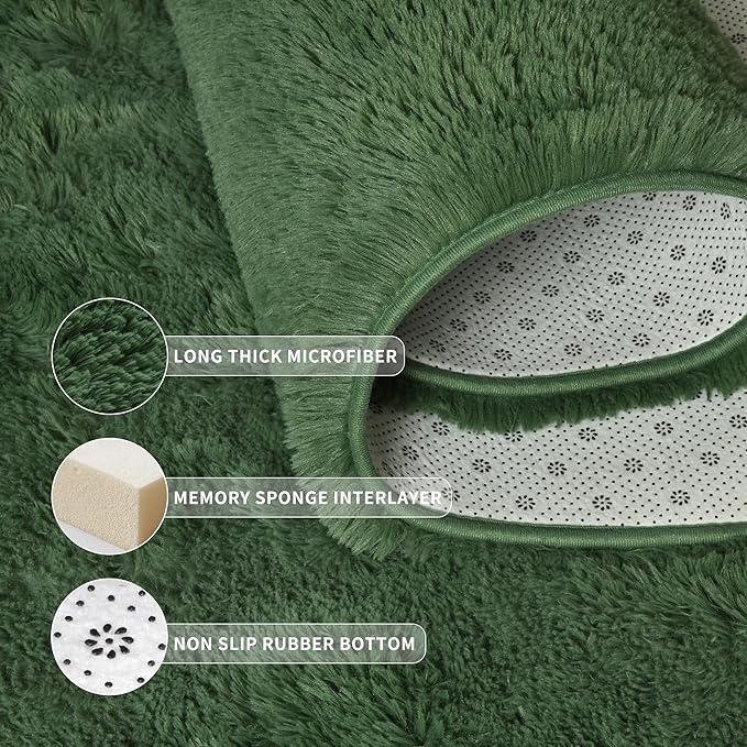 Tepook Soft Fluffy Rugs for Bedroom, 4x6 Area Rug for Living Room, Modern Shaggy Room Rug for Kids Boys Girls, Plush Throw Rugs Indoor Nursery Home Decor Rug with Non-Slip Bottom, Dark Green