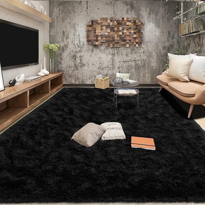 Tepook Area Rugs 9x12 for Living Room, Super Soft Fluffy Rugs for Bedroom, Modern Shaggy Rug Fuzzy Carpets for Kids, Plush Indoor Nursery Home Decor Rug with Non-Slip Bottom, Black