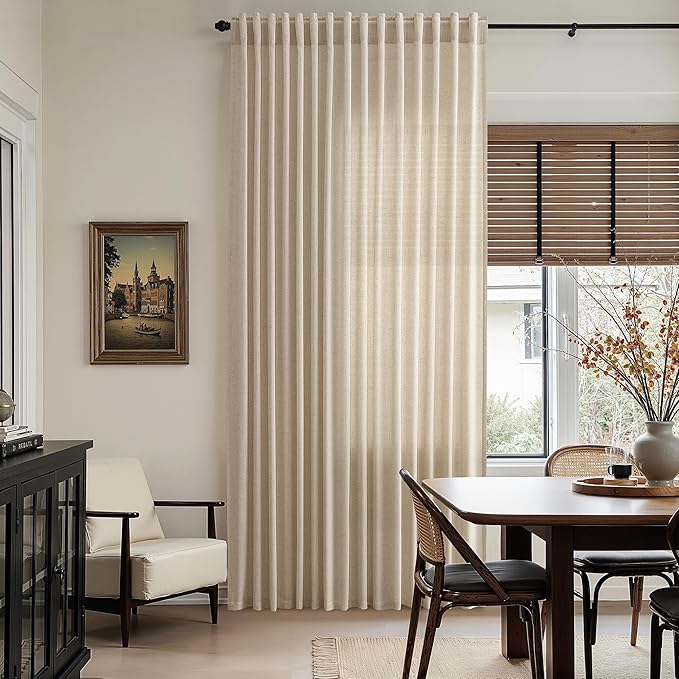 Taupe Burlywood Linen Curtains for Living Room 100 Inches Long Light Filtering Semi Sheer Curtain Back Tab Rustic Luxury Neutral Modern Farmhouse Decor Drapes for Bedroom Dinner Room 52x100, 2 Panels