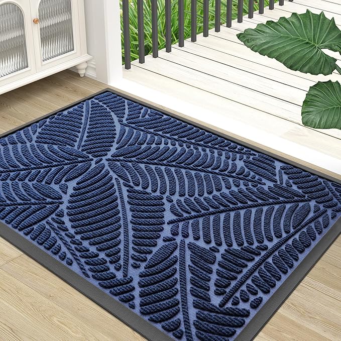 Colorxy Waterproof Doormat, Sturdy Natural Rubber Front Indoor Mat, Non Slip Low Profile Indoor Outdoor Door Mats, Stain and Fade Resistant Floor Mat, Easy Clean Patio Entrance Mat, 48''x32'', Navy