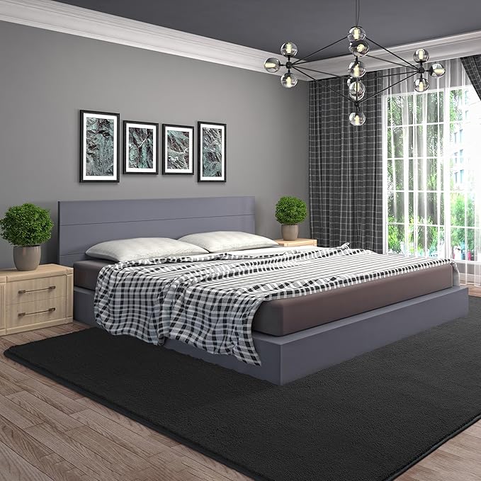 AROGAN Modern Shag Area Rug for Living Room, 5x7 Feet Washable Rugs for Bedroom, Indoor Floor Carpet, Plush Memory Foam Bedside Rugs for Kids Girls Teens Low Pile Rug, Dark Grey