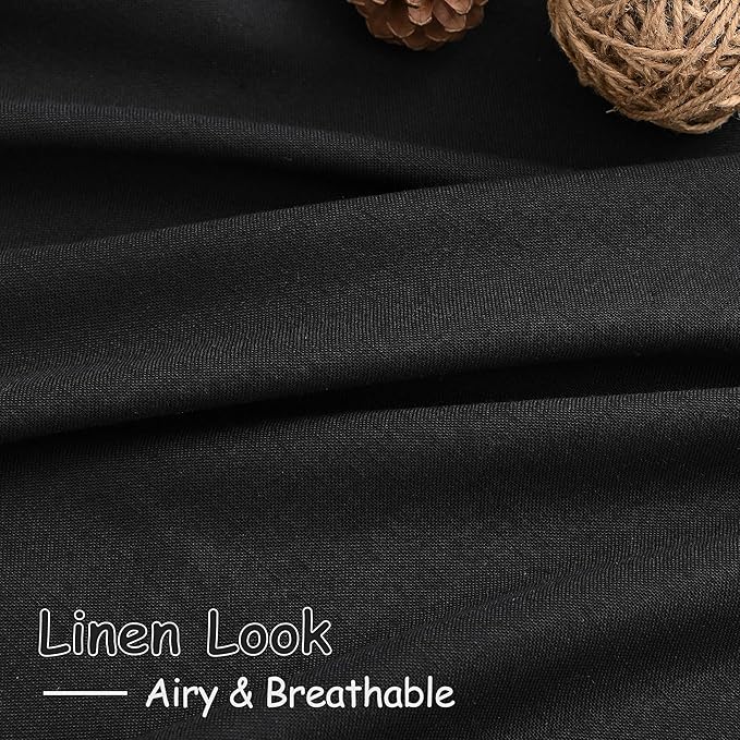 Linen Black Curtains 135 inch Extra Long for Living Room Back Tab Light Filtering Semi Sheer Drapes Modern Farmhouse Coastal Decor Cotton Textured Curtain for Floor to Ceiling High Window 52x135