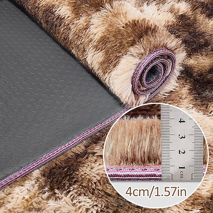 Super Soft Fluffy Living Room Area Rug 2x10 ft Tie-Dyed Brown Shaggy Furry Carpet Washable Non-Slip Floor Rugs Bedroom Bedside Nursery Rug Fuzzy Girls Boy Dorm Home Decor Aesthetic