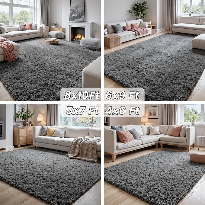 4x6 Area Rugs for Living Room Rug: Soft Fluffy Shag Gray Rugs for Bedroom, Non-Slip Large Fuzzy Plush Rug Indoor Floor Carpet for Nursery Kids Boys Girls Room, Dorms, Playroom, Modern Home Decor