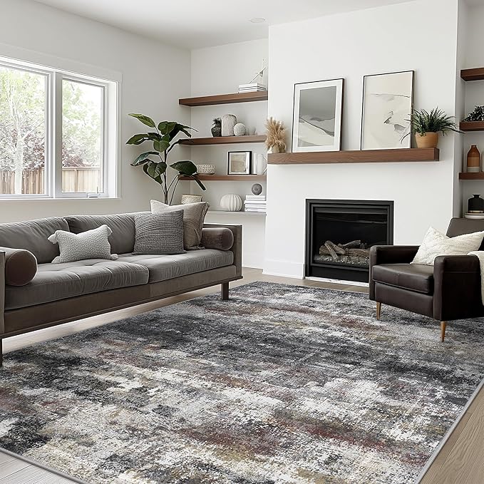 Area Rugs 5x7 for Living Room Bedroom, Modern Abstract Machine Washable Soft Dark Gray Rug, Floor Carpet with Non Slip Backing for Dining Room
