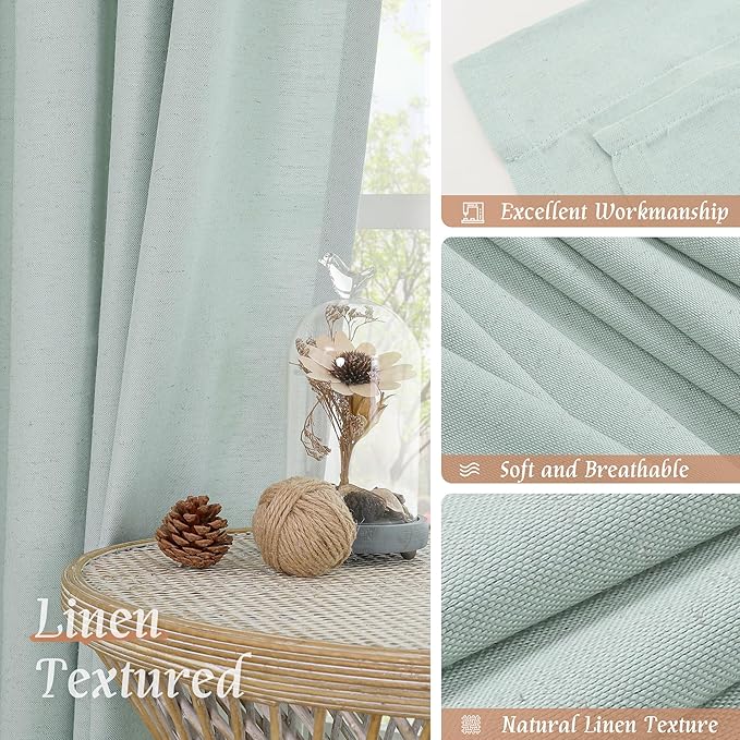 LAMIT Linen Sheer Curtains 84 inch for Living Room, Linen Textured Light Filtering Drapes Rod Pocket Boho Privacy Panels for Farmhouse/Bedroom, 2 Panels, 52 x 84 Inch, Light Blue