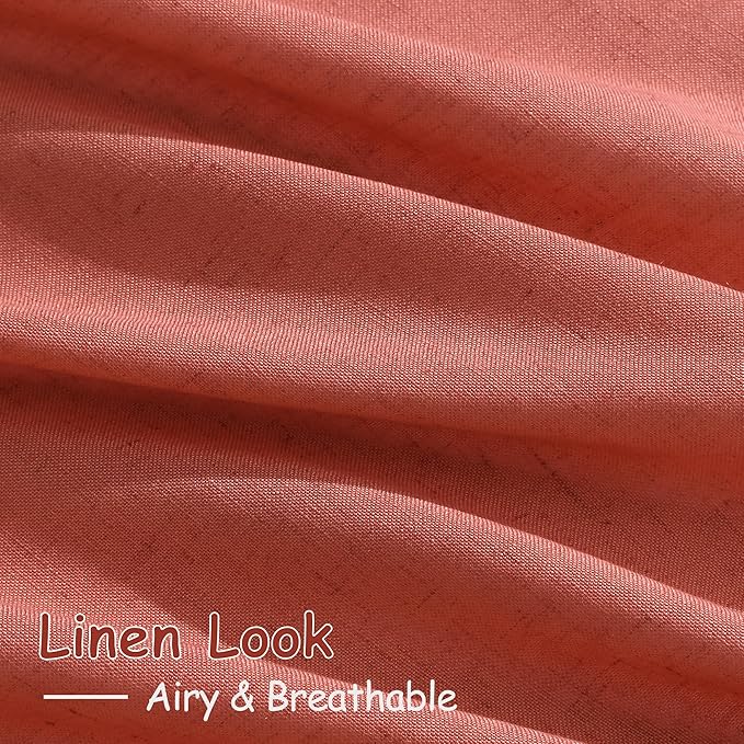 Coral Linen 96 Inch Length Curtains Panels 2 Panel Set Back Tab Rod Pocket Textured Sheer Light Filtering Boho Aesthetic Room Decor Burlap Drapes for Bedroom and Living Room Curtain 8Ft 52x96 Inch