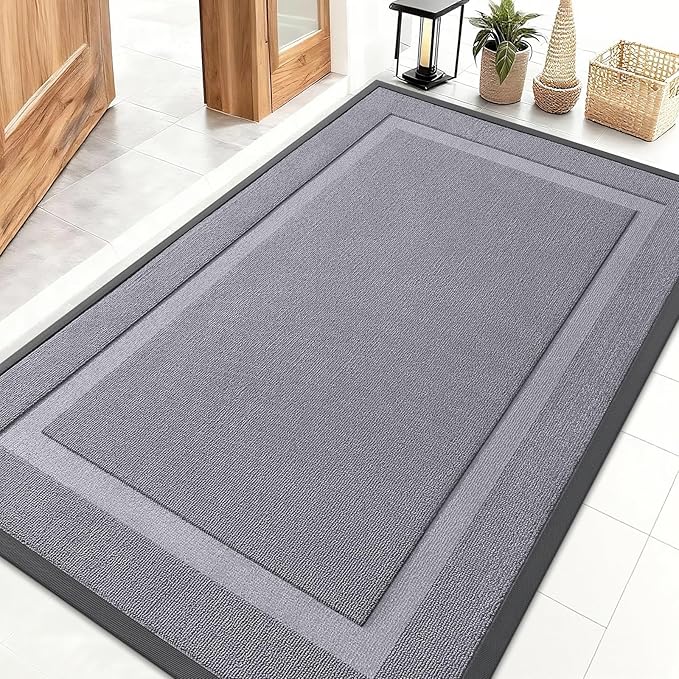 OLANLY Front Door Mat Indoor Outdoor Entrance, Waterproof All-Season, All-Weather Doormat, Sturdy Natural Rubber, Low Profile, Easy Clean Patio Porch Entryway Mat, 47x32, Classic Gray