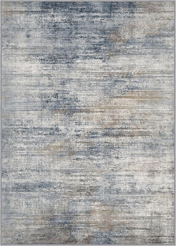 BEIMO Area Rugs 5x7 for Living Room Bedroom, Modern Abstract Machine Washable Rug, Large Soft Low Pile Floor Carpet with Non Slip Backing for Dining Room, Denim Blue/Taupe