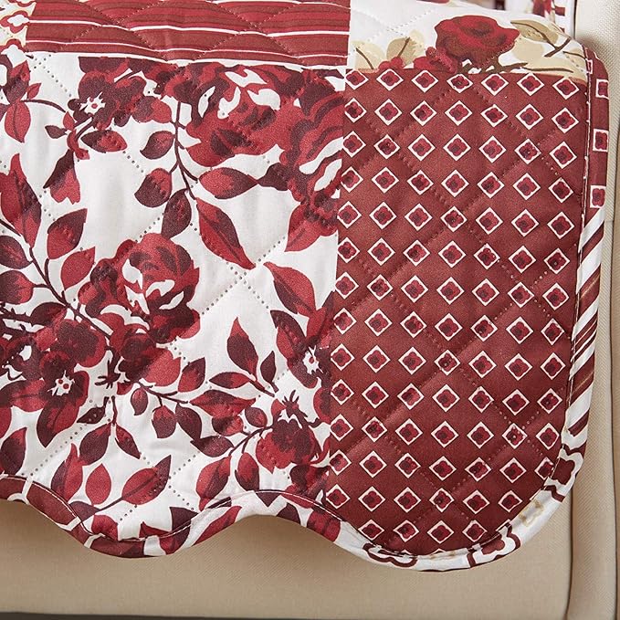 Great Bay Home Reversible Patchwork Loveseat Cover - Washable Slipcover Furniture Protector with Elastic Straps - Perfect for Kids & Pets - Box-Stitched Detail (Burgundy)