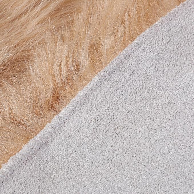 linmopm Faux Fur Rug Sheepskin Shag Fluffy Fuzzy Beige 3x4 ft Rugs for Bedroom Bedside Bed Floor Living Room Plush Rectangle High-Density Cushion Carpet Super Sofa Cover
