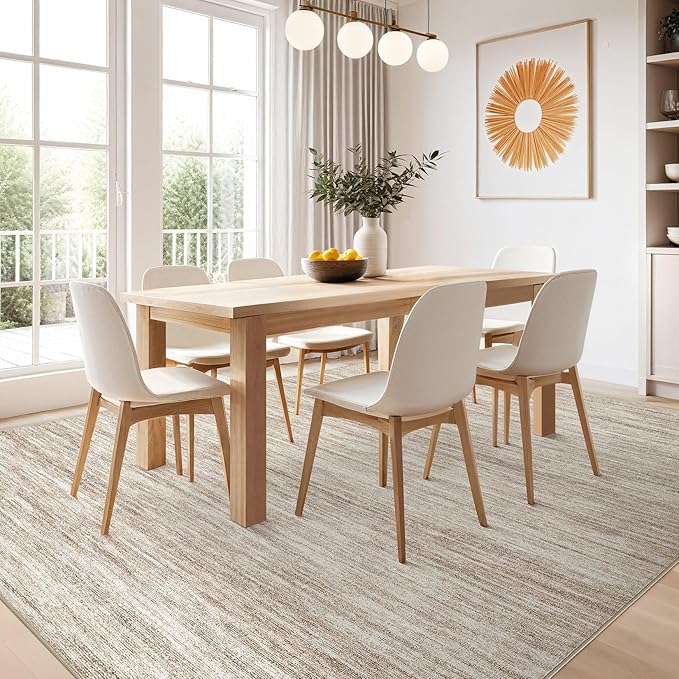 Nakagishi 5X7 Area Rugs Living Room: Washable Large Vintage Rug Neutral Non-Slip Soft Stain Resistant Indoor Carpet for Bedroom Nursery Dining Room Office Playroom - Brown-01