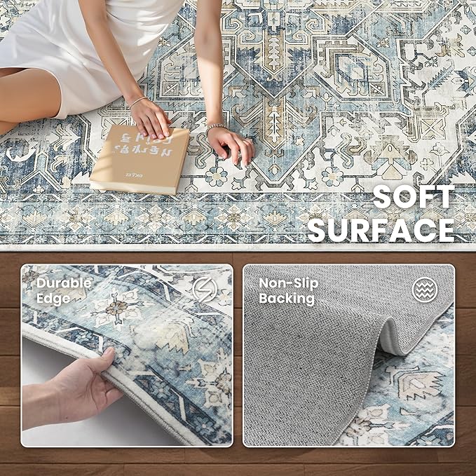 zesthome Area Rugs 6x9, Large Rugs for Living Room, Stain Resistant Washable Rug, Rugs for Bedroom with Non Slip Backing, Ultra-Thin Vintage 6x9 Area Rug