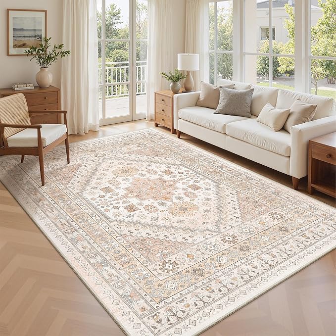 zesthome 5x7 Area Rugs - Ultra-Thin Washble Rug, Stain Resistant Anti Slip Backing Rugs for Living Room,Bedroom, Vintage Home Decor Area Rug