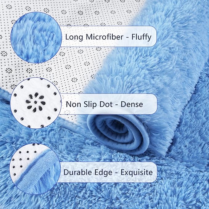 Chicrug Soft Runner Rug for Bedroom Living Room Plush Fluffy Rugs 2x6 Feet, Shag Furry Runner Rug Carpet Non Shedding for Nursery Children Kids Girls Room Home Decorative, Cobalt Blue