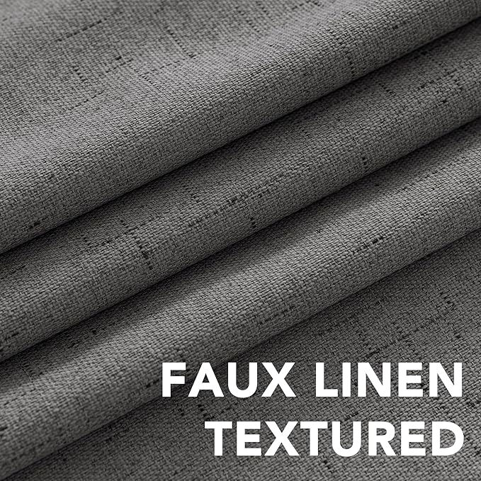 H.VERSAILTEX Linen Blackout Curtains 108 Inches Long 100% Absolutely Blackout Thermal Insulated Textured Linen Look Curtain Draperies Anti-Rust Grommet, Energy Saving with White Liner, 2 Panels, Grey