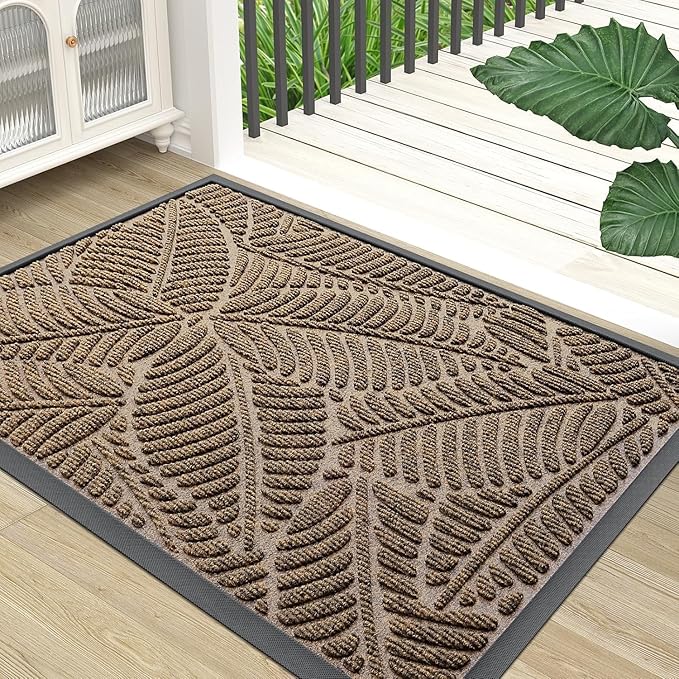 Colorxy Waterproof Doormat, Sturdy Natural Rubber Front Indoor Mat, Non Slip Low Profile Indoor Outdoor Door Mats, Stain and Fade Resistant Floor Mat, Easy Clean Patio Entrance Mat, 71''x23'', Brown