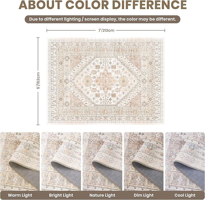 zesthome 5x7 Area Rugs - Ultra-Thin Washble Rug, Stain Resistant Anti Slip Backing Rugs for Living Room,Bedroom, Vintage Home Decor Area Rug