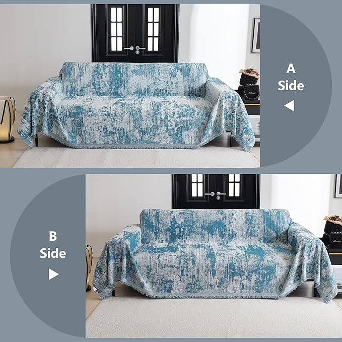 MYSKY HOME Couch Cover for Sectional Sofa Set Sage Geometric Furniture Sofa Cover Washable for Dog Cat Pets Couch Cover 3 Seat Sofa Chenille Couch Protector Multi-Use Couch Covers Blanket,71" X134"